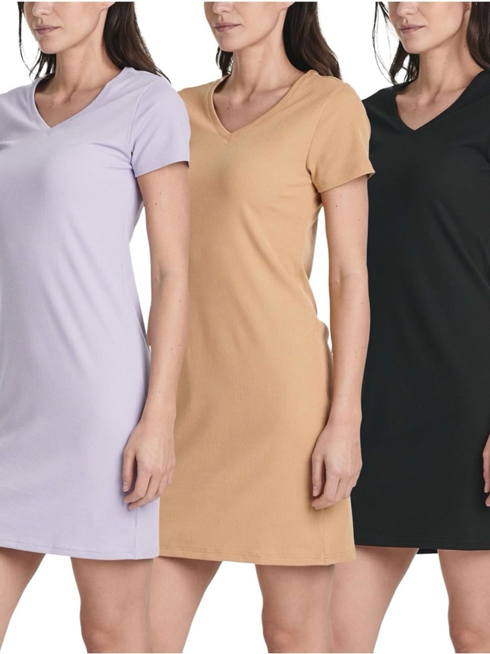 Classic V-Neck Mini Dress in Lavender, Tan & Black